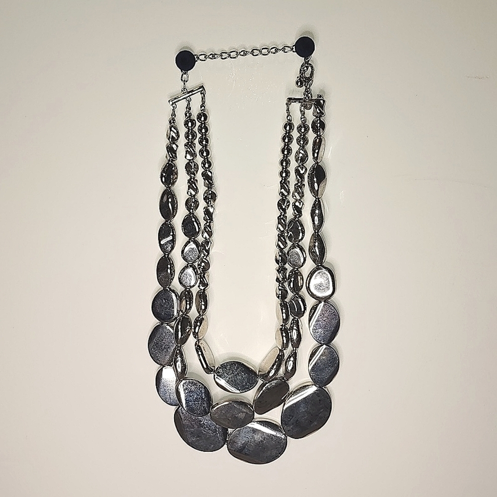 Chicos silver tone multi strand statement necklace